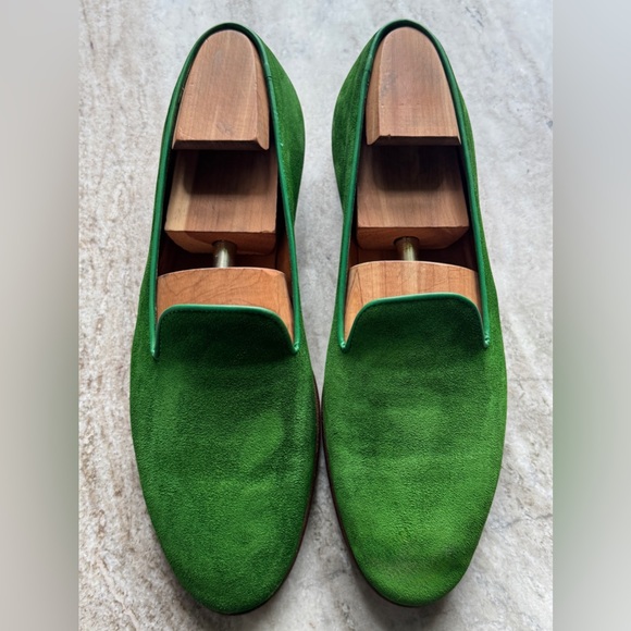 RALPH LAUREN PURPLE LABEL ALONZO Suede Stubbs Kelly Green Slipper Loafer 10 - Picture 1 of 10
